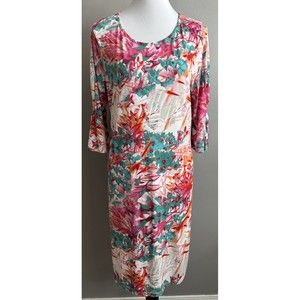 Alexandra + Oak Womens Sz Large Knee Length Bright Floral Stretch Shirt Dress
